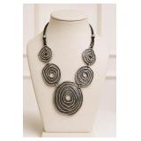 Abstract Silver Tone Spiral Necklace