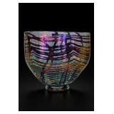 Purple Iridescent Patterned Art Glass Bowl Signed