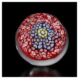 Millefiori Glass Paperweight With Floral Cane