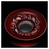 Bohemian Red Glass Bowl with Etched Floral Design