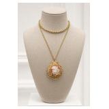 Gold Tone Cameo Locket Cream Perfume Necklace