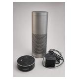 Amazon Echo Dot and Cylindrical Speaker