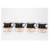 Four Matching Snowman-Face Ceramic Mugs
