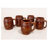 Five Matching Brown-Glazed Ceramic Mugs