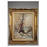 Framed Winter Birch Landscape Painting Monclif