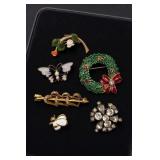 Lot of Six Assorted Costume Brooches