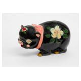 TMJ, as marked TMJ Japan Black Floral Piggy Bank