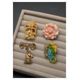 Four Unmarked Decorative Costume Brooches