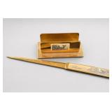 Gold-Colored Deer Scenic Desk Accessory Group