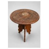 Carved Floral-Inlaid Round Planter Stand