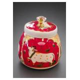 Red Covered Vessel with Deer and Lotus