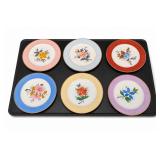 Lefton 6 Hand-Painted Floral Plates with Gold Rims