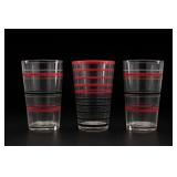 Three Red, Black & Gold Banded Tumblers