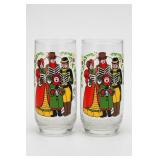 Pair of Christmas Caroler Glass Holiday Greeting