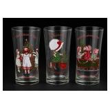 Three Christmas-Decorated Glass Tumblers