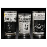 Three Newspaper-Print Glass Tumblers