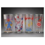 Four Vintage Circus-Themed Glass Tumblers, of Fame