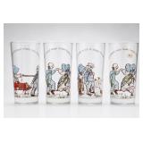 Set of Four Illustrated Glass Tumblers