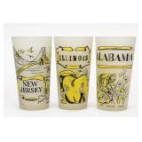 Three Vintage State Souvenir Tumblers: & Alabama