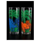 Pair of Illustrated Dinosaur Drinking Glasses