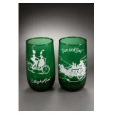 Pair of Green Glass Tumblers, ï¿½A Bicycle & Joeï¿½
