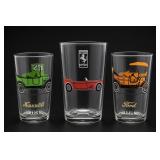 Three Auto-Themed Glass Tumblers