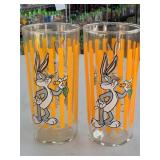 Pair of Bugs Bunny Orange-Stripe Drinking Glasses