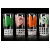 Group of Four Floral Glass Tumblers