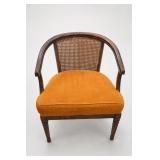 Cane-Back Wooden Armchair w/ Upholstered Seat