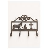 Iron Four-Hook Wall Rack with Star and Cross