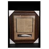 Travis Letter 1836 Framed Display w/ Feather Panel