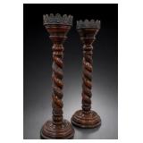 Pair of Barley-Twist Wooden Candlesticks