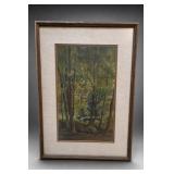 Framed Woodland Watercolor Original 1875