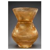 Amber Ribbed Glass Vase, Hourglass Form