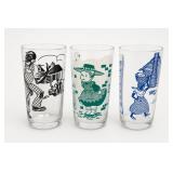 Three Illustrated Musical Glass Tumblers