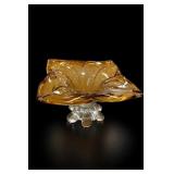 Amber and Clear Glass Pedestal Compote Bowl