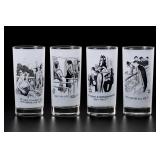 Set of Four Cartoon-Illustrated Tumblers