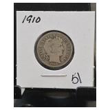 1910 Barber Dime Silver 10 Cents US Coin