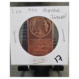 1 oz .999 Fine Copper Indian Bar