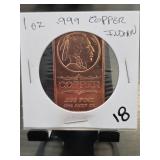 1 oz .999 Fine Copper Indian Bar