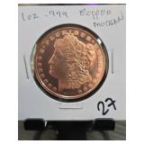 1 oz .999 Fine Copper Morgan Round