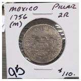 1756 Mexico City Ferdinand VI Pillar Coin 2 Reales
