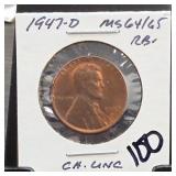 1947-D Lincoln Wheat Cent in 2x2 Holder