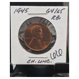 1945 Lincoln Wheat Cent Red Brown MS64/65