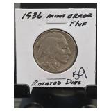1936 Buffalo Nickel Mint Error F/VF