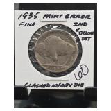 1935 Buffalo Nickel, Mint Error, Fine