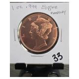 1 oz .999 Fine Copper Mercury Round