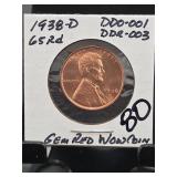 1938-D Lincoln Wheat Cent Gem Red MS65RD