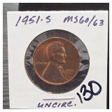 United States Mint 1951 Lincoln Cent in 2x2 Holder