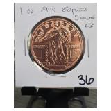 1 oz .999 Fine Copper Standing Liberty Round